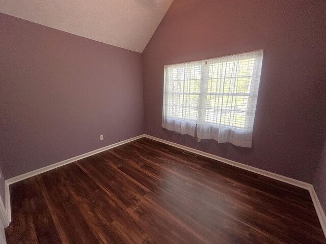185 Laurel Dr, Fancy Gap, VA 24328 - unfurnished room with lofted ceiling, dark wood-style floors, and baseboards