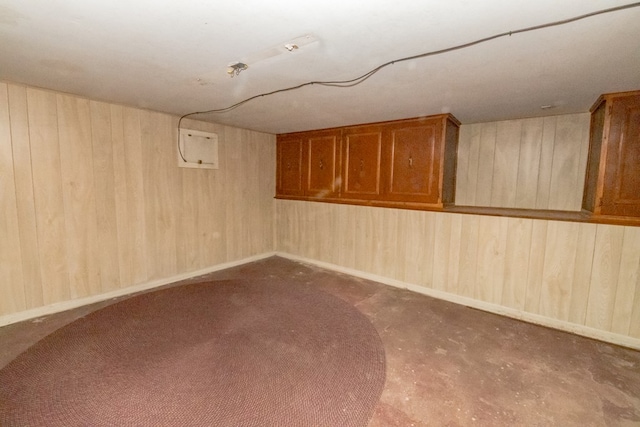 basement with wooden walls