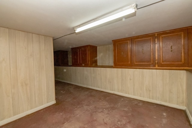 basement with wooden walls
