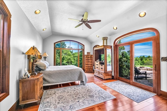18549 Landridge Way, Abingdon, VA 24211 - bedroom with access to outside, vaulted ceiling, wood finished floors, recessed lighting, and ceiling fan