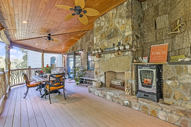 18549 Landridge Way, Abingdon, VA 24211 - wooden deck featuring ceiling fan and an outdoor stone fireplace