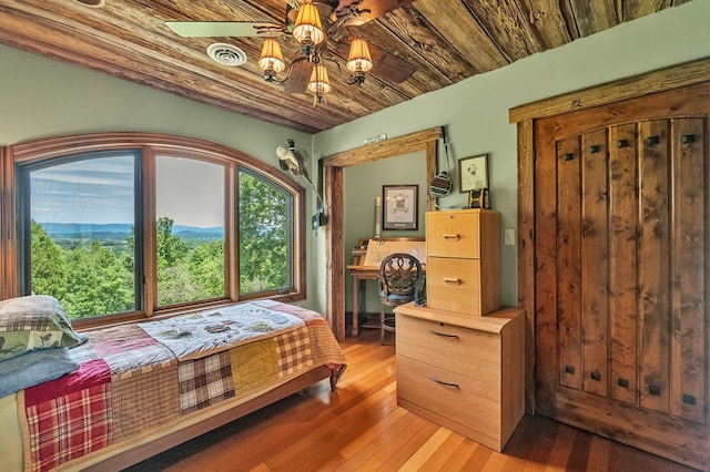 18549 Landridge Way, Abingdon, VA 24211 - bedroom featuring light wood finished floors, wood ceiling, and a ceiling fan