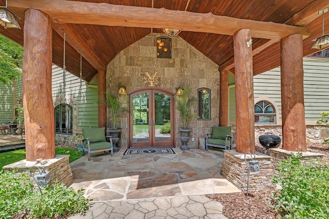 18549 Landridge Way, Abingdon, VA 24211 - entrance to property with french doors, stone siding, and a patio area