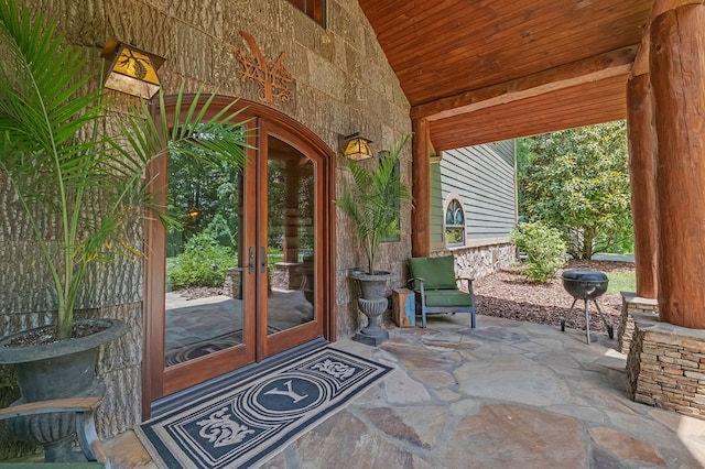 18549 Landridge Way, Abingdon, VA 24211 - view of exterior entry featuring french doors, a patio area, and stone siding
