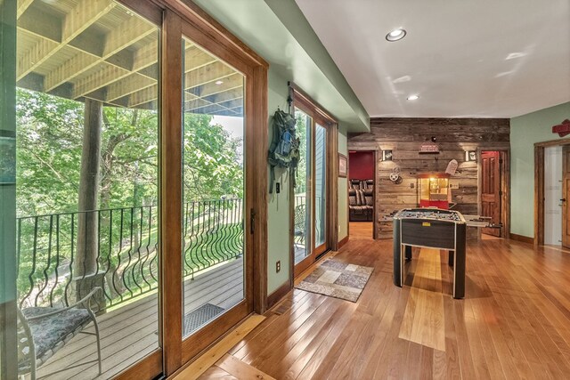 18549 Landridge Way, Abingdon, VA 24211 - playroom with wooden walls, light wood-style floors, and recessed lighting