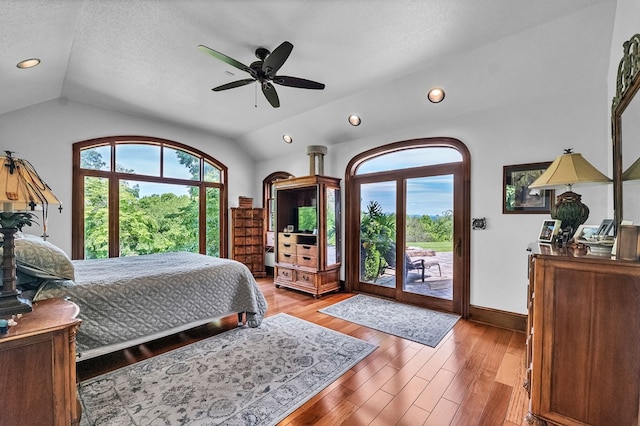 18549 Landridge Way, Abingdon, VA 24211 - bedroom featuring vaulted ceiling, access to outside, light wood-style flooring, recessed lighting, and ceiling fan