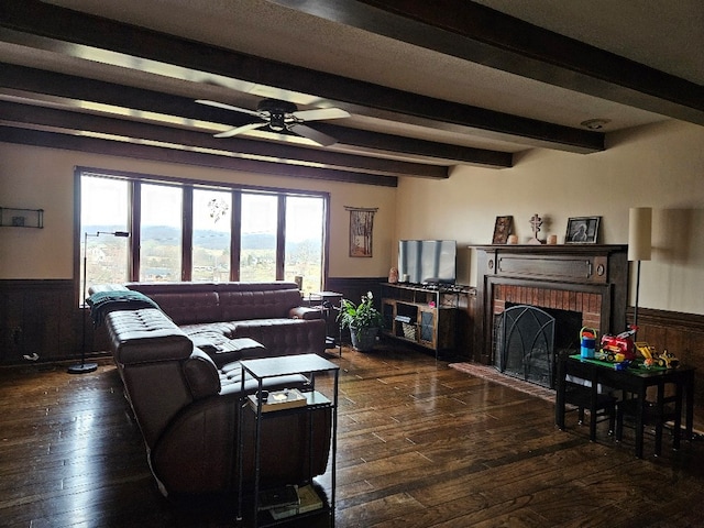 419 Tanglewood Dr, Glade Spring, VA 24340 - living room with hardwood / wood-style floors, beamed ceiling, a wainscoted wall, and plenty of natural light