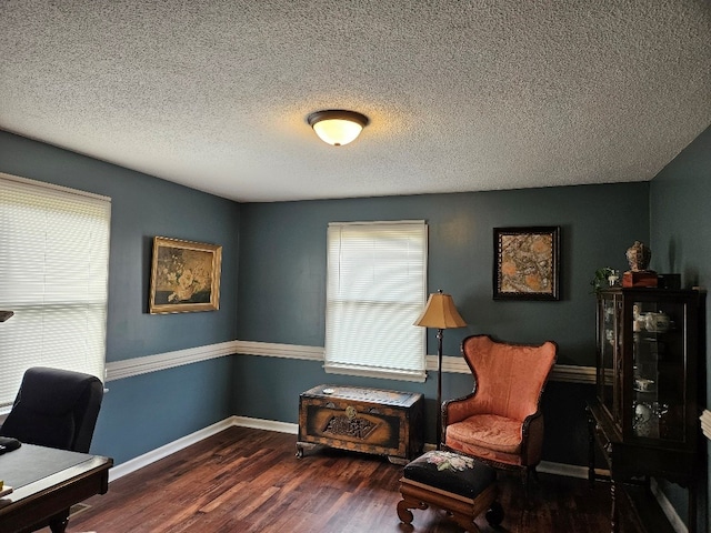 419 Tanglewood Dr, Glade Spring, VA 24340 - office area with a textured ceiling, baseboards, and wood finished floors