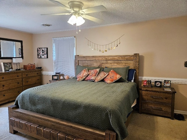 419 Tanglewood Dr, Glade Spring, VA 24340 - bedroom with a textured ceiling, ornamental molding, visible vents, and carpet