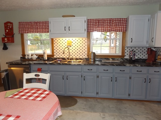 kitchen with sink, a wealth of natural light, and a textured ceiling