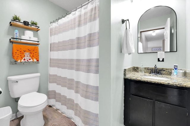 178 Woodside Dr, Chilhowie, VA 24319 - full bathroom featuring wood finished floors, toilet, vanity, and curtained shower