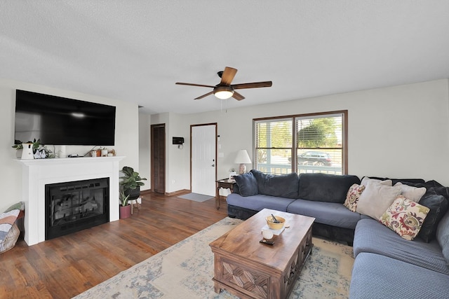 178 Woodside Dr, Chilhowie, VA 24319 - living room with ceiling fan, wood finished floors, a glass covered fireplace, and baseboards