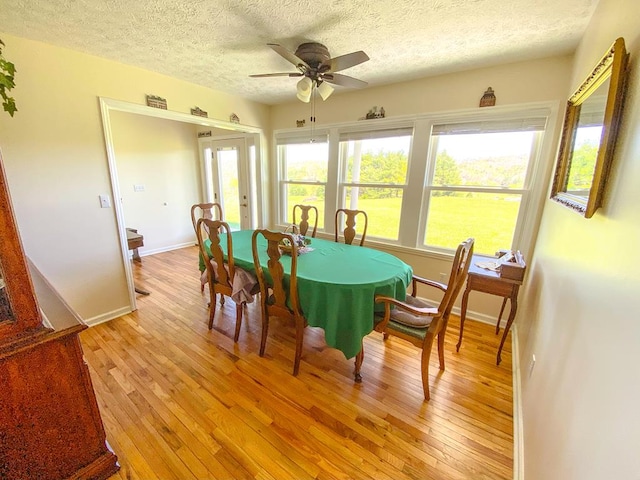 1476 E Blue Grass Trl, Bland, VA 24315 - dining space with a textured ceiling, light wood-type flooring, a ceiling fan, and baseboards