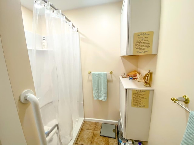 1476 E Blue Grass Trl, Bland, VA 24315 - bathroom featuring a shower with curtain, baseboards, and tile patterned flooring