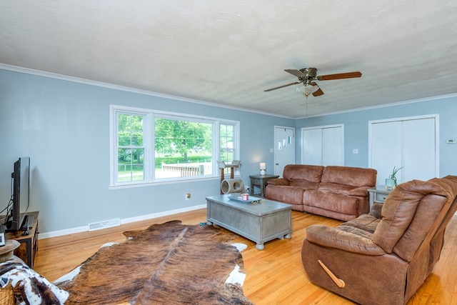 9433 Legend Dr, Glade Spring, VA 24340 - living room with a ceiling fan, light wood-style floors, and crown molding