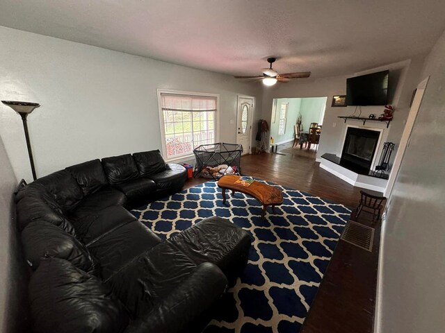 196 Goodwin Rd, Cedar Bluff, VA 24609 - living area with wood finished floors, ceiling fan, baseboards, and a glass covered fireplace