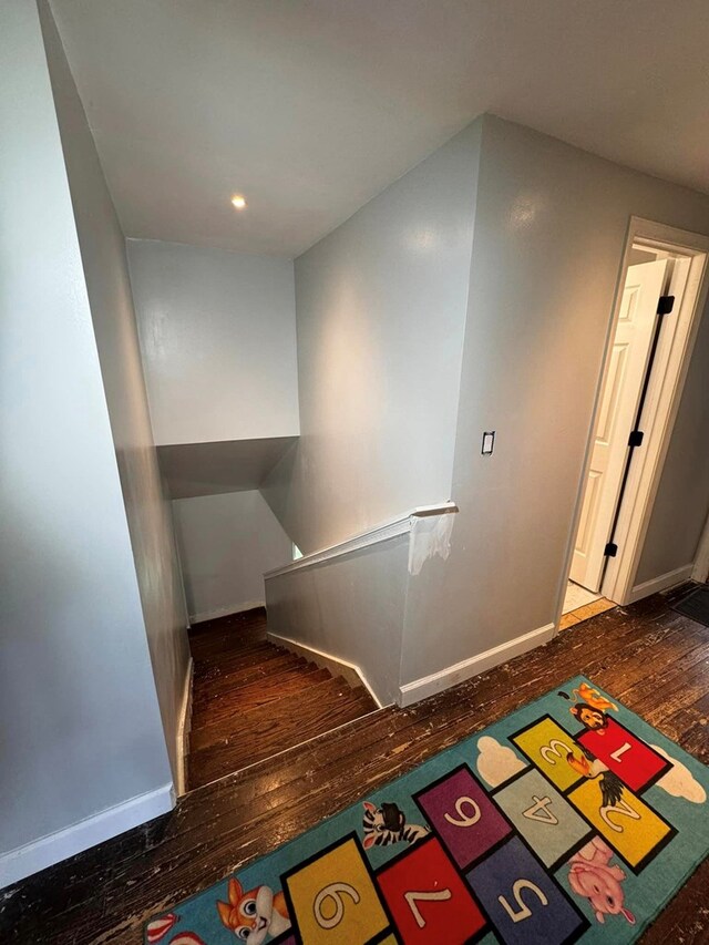 196 Goodwin Rd, Cedar Bluff, VA 24609 - stairs with hardwood / wood-style floors, baseboards, and recessed lighting