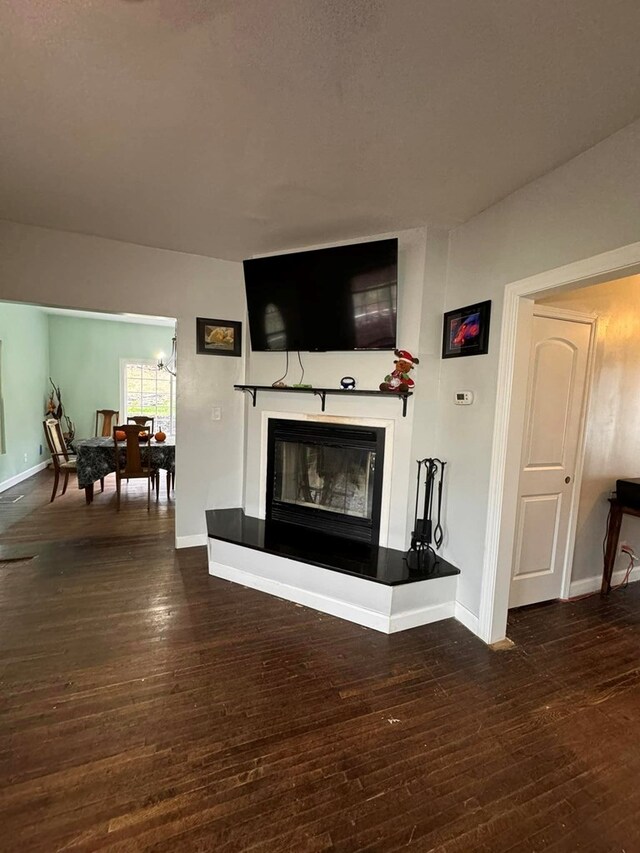 196 Goodwin Rd, Cedar Bluff, VA 24609 - living room featuring a glass covered fireplace, hardwood / wood-style flooring, and baseboards