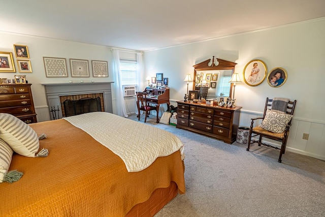 503 Court St, Abingdon, VA 24210 - bedroom featuring carpet, wainscoting, a brick fireplace, and cooling unit