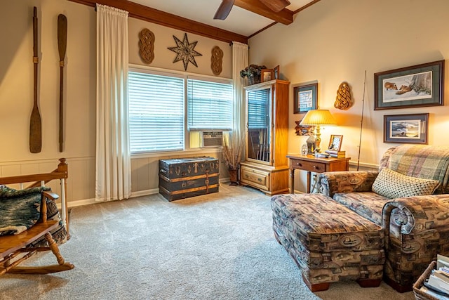 503 Court St, Abingdon, VA 24210 - living area with carpet, ceiling fan, and beam ceiling