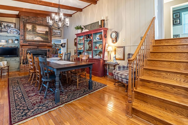 503 Court St, Abingdon, VA 24210 - office space featuring hardwood / wood-style flooring, a chandelier, beamed ceiling, a fireplace, and wooden walls
