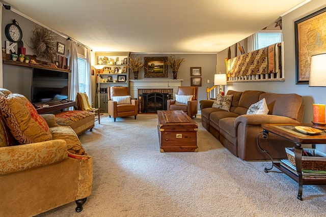 503 Court St, Abingdon, VA 24210 - carpeted living area featuring plenty of natural light and a brick fireplace