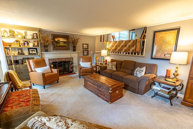 503 Court St, Abingdon, VA 24210 - living area featuring carpet, ornamental molding, and a fireplace