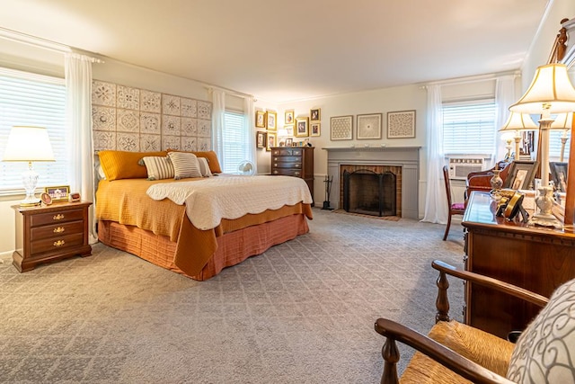 503 Court St, Abingdon, VA 24210 - bedroom featuring multiple windows, carpet flooring, a fireplace, and cooling unit