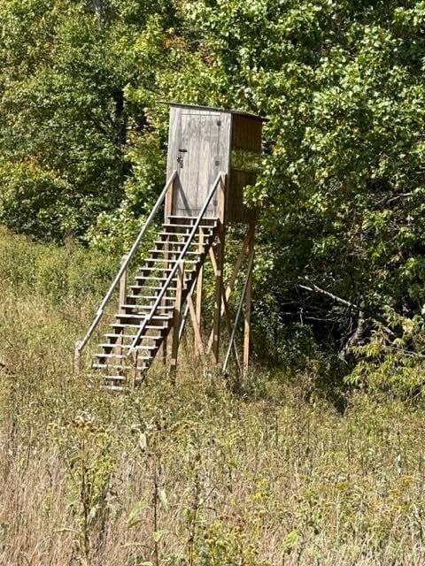 exterior space with a view of trees and stairs