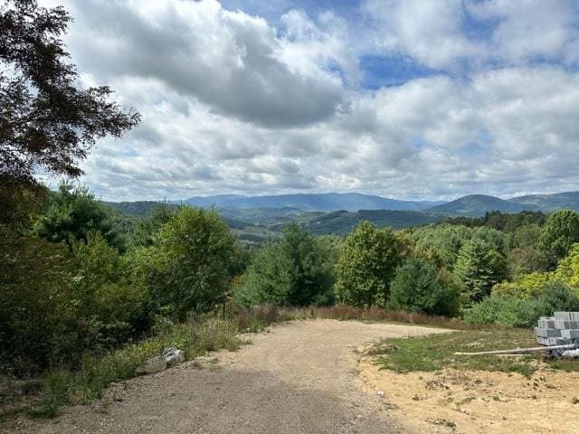 mountain view featuring a view of trees