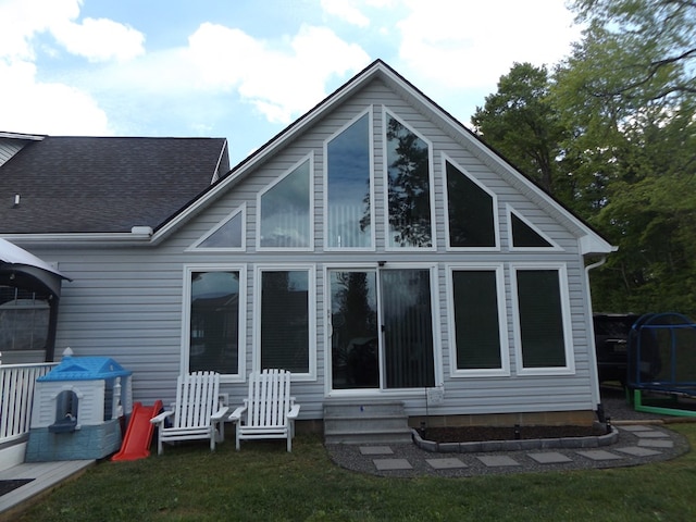 566 Breezy Ridge Rd, Woodlawn, VA 24381 - rear view of property with entry steps, a sunroom, and roof with shingles