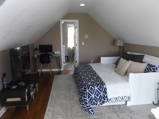 566 Breezy Ridge Rd, Woodlawn, VA 24381 - bedroom featuring wood finished floors and lofted ceiling