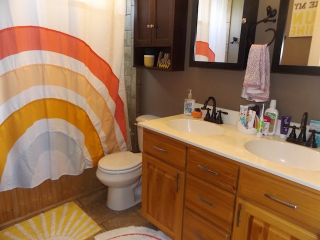 566 Breezy Ridge Rd, Woodlawn, VA 24381 - full bath featuring double vanity, tile patterned floors, and a shower with shower curtain