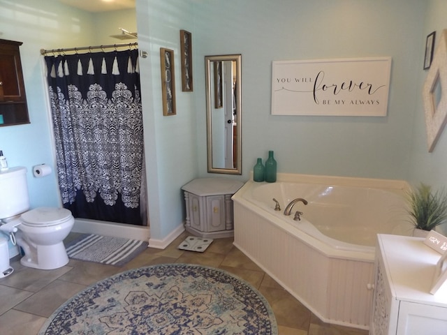 566 Breezy Ridge Rd, Woodlawn, VA 24381 - full bath featuring a garden tub, tile patterned floors, and a shower with shower curtain