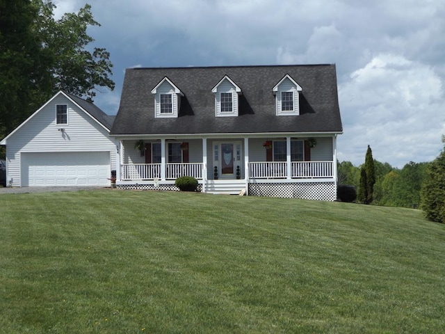 566 Breezy Ridge Rd, Woodlawn, VA 24381 - new england style home featuring covered porch, a front yard, a garage, and roof with shingles