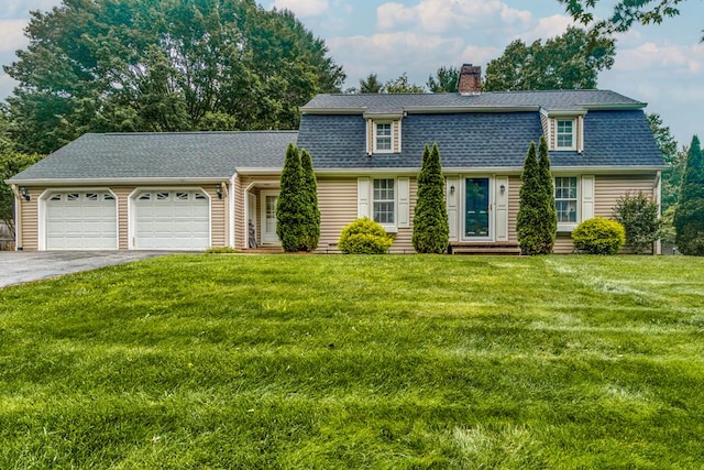 18357 Westwood Dr, Abingdon, VA 24211 - dutch colonial with a chimney, an attached garage, driveway, a front yard, and a shingled roof