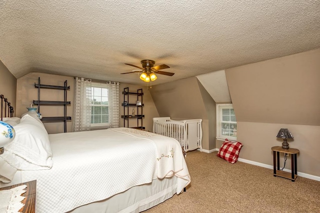 18357 Westwood Dr, Abingdon, VA 24211 - bedroom featuring lofted ceiling, carpet, a textured ceiling, and a ceiling fan