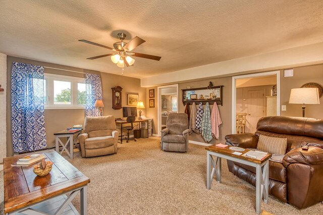 18357 Westwood Dr, Abingdon, VA 24211 - living area with ceiling fan, a textured ceiling, and carpet floors