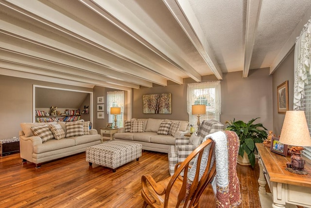 18357 Westwood Dr, Abingdon, VA 24211 - living area featuring wood finished floors, beam ceiling, and a textured ceiling