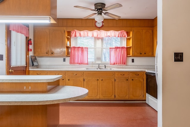 480 N 3rd St, Wytheville, VA 24382 - kitchen with open shelves, electric range, light countertops, a sink, and a ceiling fan