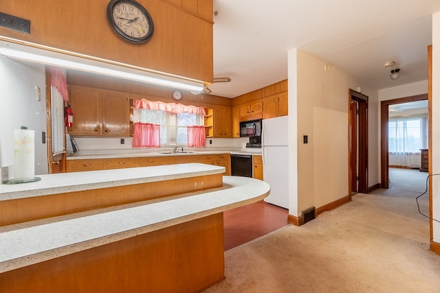 480 N 3rd St, Wytheville, VA 24382 - kitchen featuring black microwave, freestanding refrigerator, a sink, light carpet, and plenty of natural light