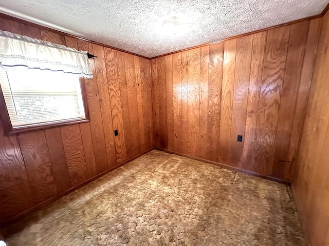 542 Volunteer Rd, Fancy Gap, VA 24328 - unfurnished room featuring wood walls, carpet floors, and a textured ceiling