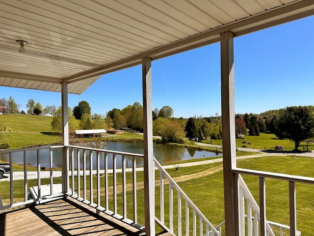542 Volunteer Rd, Fancy Gap, VA 24328 - deck featuring a water view and a lawn