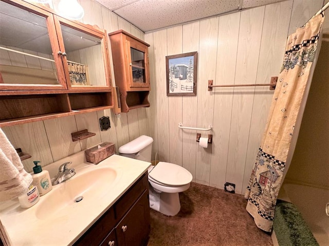 542 Volunteer Rd, Fancy Gap, VA 24328 - full bathroom with vanity, wood walls, and curtained shower