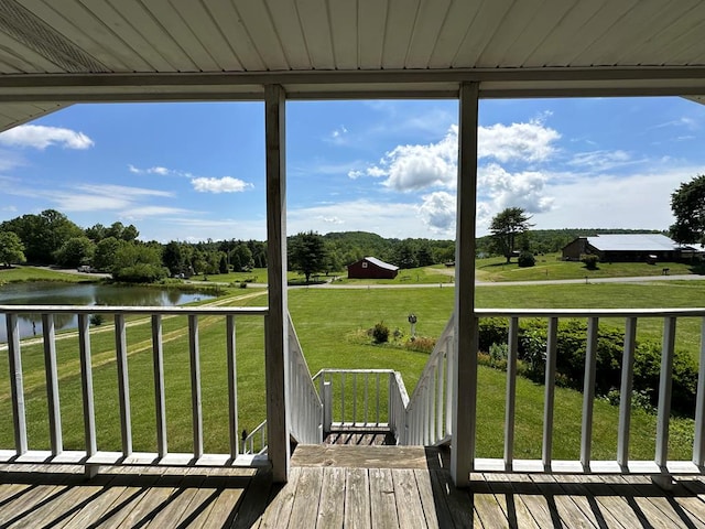 542 Volunteer Rd, Fancy Gap, VA 24328 - deck featuring a water view, a lawn, and view of scattered trees