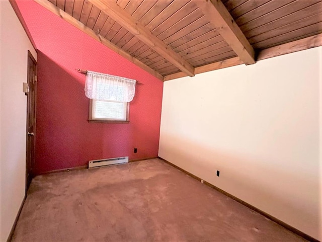 542 Volunteer Rd, Fancy Gap, VA 24328 - carpeted empty room featuring a baseboard heating unit and wood ceiling
