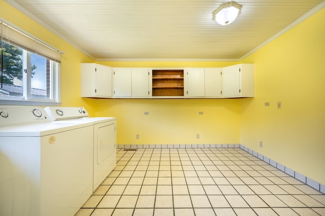 8214 Snake Creek Rd, Hillsville, VA 24343 - laundry area featuring cabinet space, independent washer and dryer, and crown molding