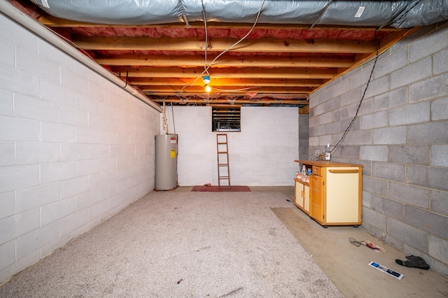 8214 Snake Creek Rd, Hillsville, VA 24343 - unfinished below grade area with electric water heater and concrete block wall