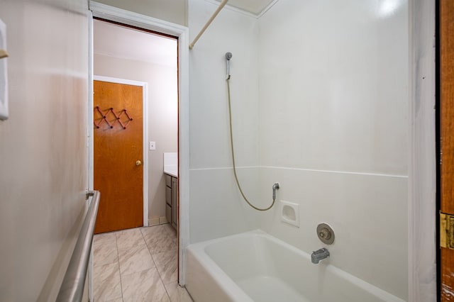 8214 Snake Creek Rd, Hillsville, VA 24343 - full bathroom featuring bathing tub / shower combination, marble finish flooring, and vanity