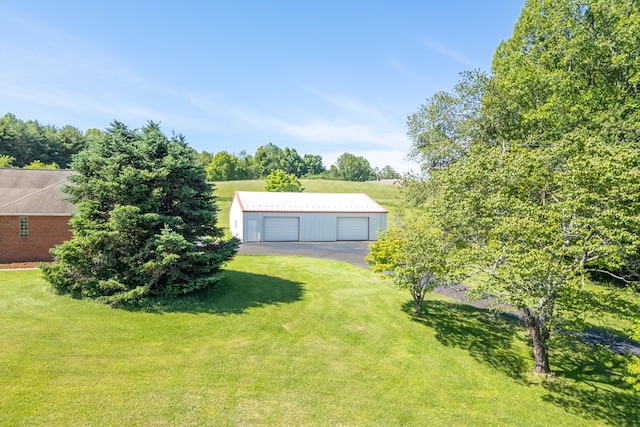 8214 Snake Creek Rd, Hillsville, VA 24343 - view of green lawn featuring a detached garage, an outdoor structure, and an outbuilding